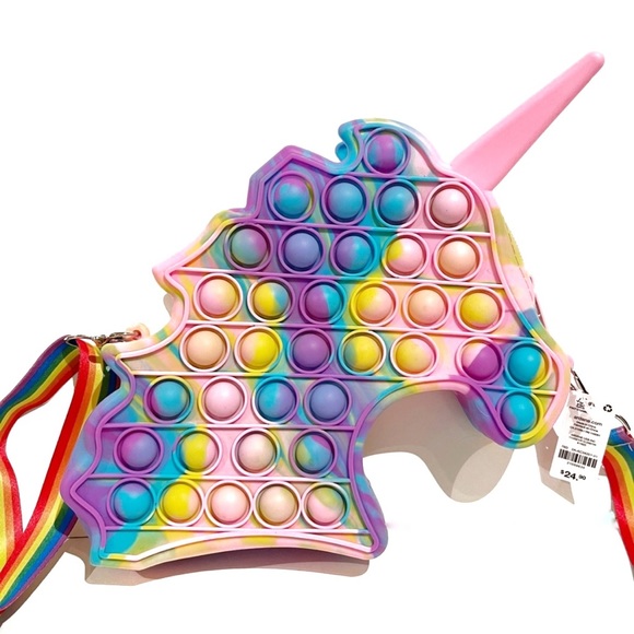 Pop It Tie Dye Unicorn Purse Bag Pink Blue Purple Rainbow Fidget Girls Horse Toy - Picture 2 of 6